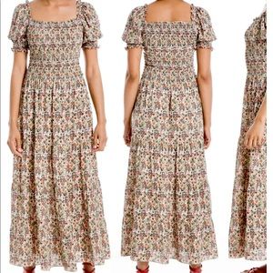 MAX STUDIO Printed Smocked Bodice Tiered Maxi Dress